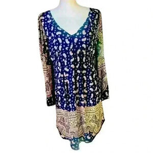 Nostalgia Boho ladies dress NWT Large. Flowy airy fringe on sleeves and bottom.